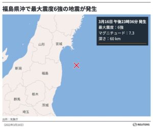 宮城・福島で震度6強、津波注意報は解除　東北新幹線脱線で一部運休