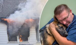 愛犬を救うために火事が起こっている家に突入