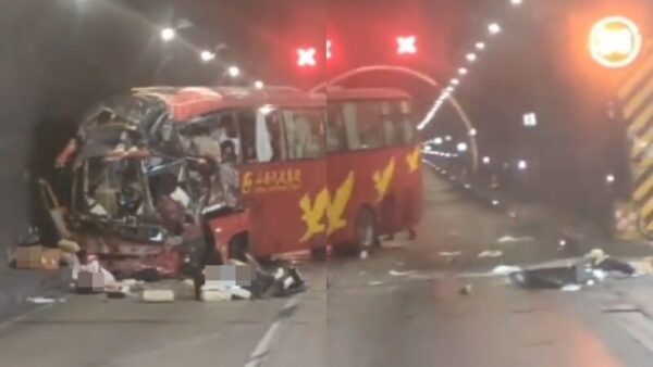 高速トンネル内で壁に大型バスが衝突　運転手を含む乗客ら5人死亡＝中国 山西