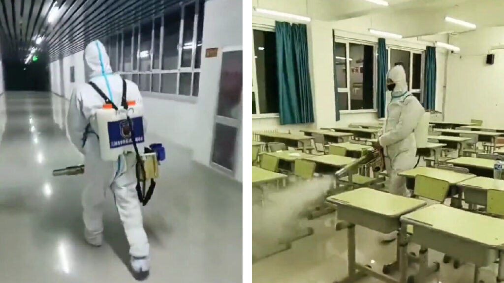 悪夢の再来か？　校内の消毒で「白服の防疫要員」が返ってきた＝中国