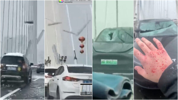 恐怖の瞬間！　武漢長江大橋で、ワイヤロープの氷塊が車に落下＝中国 武漢