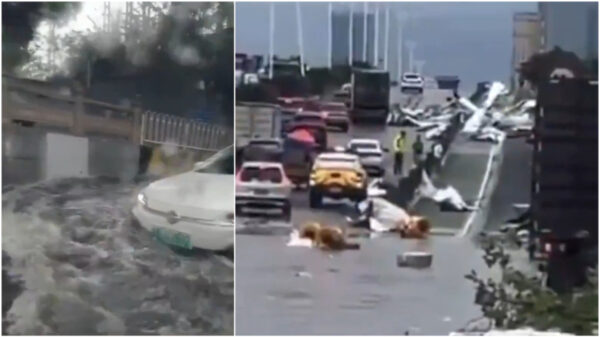 広州で猛烈な豪雨　高架橋がたちまち川のように