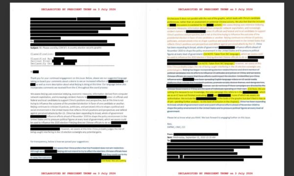 機密解除文書が明かす中国の選挙影響工作　米情報機関による関連性の矮小化への懸念も